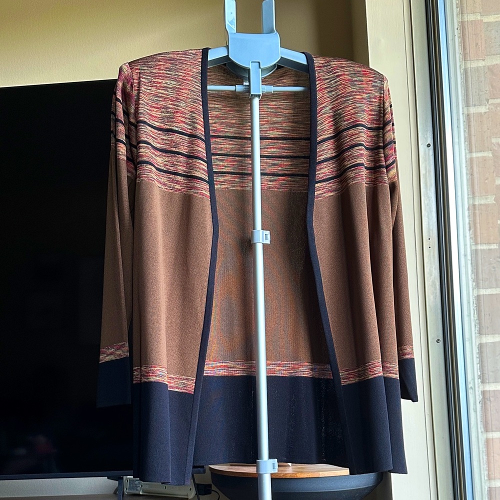 Misook Multicolor Open Front Cardigan